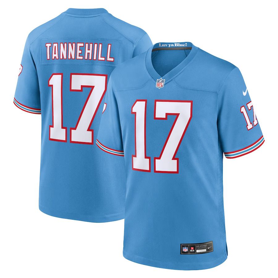 Men Tennessee Titans 17 Ryan Tannehill Nike Light Blue Oilers Throwback Alternate Game Player NFL Jersey